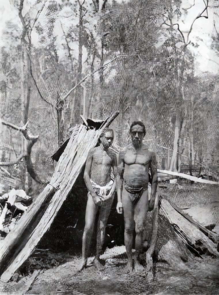 A small bark shelter (gunyah) built over a wooden frame, used in woodland areas of northern Queensland, circa 1912.